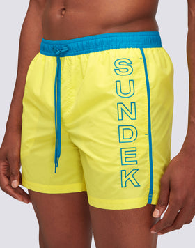 ICONIC TAFFETA ELASTICATED WAIST SHORT SWIMSHORTS WITH CONTRASTING PIPING
