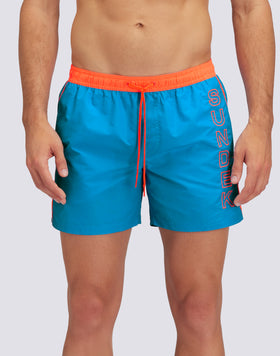 MAILLOT DE BAIN COURT À TAILLE ÉLASTIQUÉE EN TAFFETAS ICONIQUE AVEC PASSEPOILS CONTRASTÉS