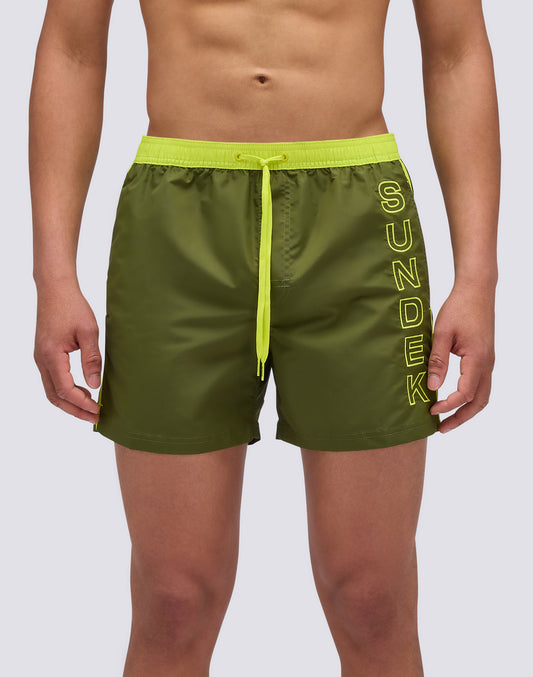 ICONIC TAFFETA ELASTICATED WAIST SHORT SWIMSHORTS WITH CONTRASTING PIPING