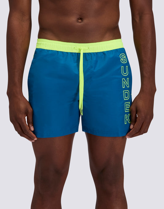 MAILLOT DE BAIN COURT À TAILLE ÉLASTIQUE ICONIC EN TAFFETAN AVEC PIPING CONTRASTÉ
