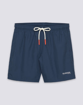MEN'S MID-LENGTH ELASTIC WAIST SWIMSHORTS IN REPREVE® RECYCLED POLYESTER WITH TRICOLOR DETAIL