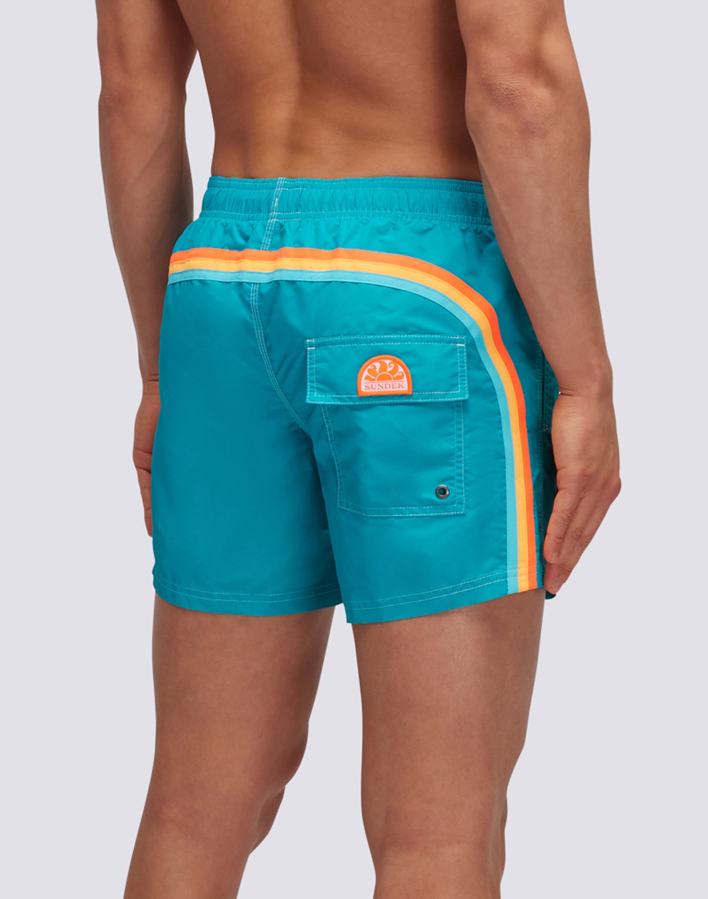 ICONIC TAFFETA STRETCH WAIST SHORT SWIM TRUNKS