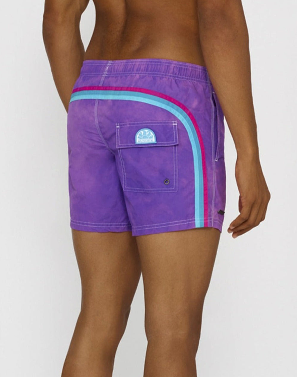 STONE WASH SHORT SWIM SHORTS WITH AN ELASTICATED WAISTBAND