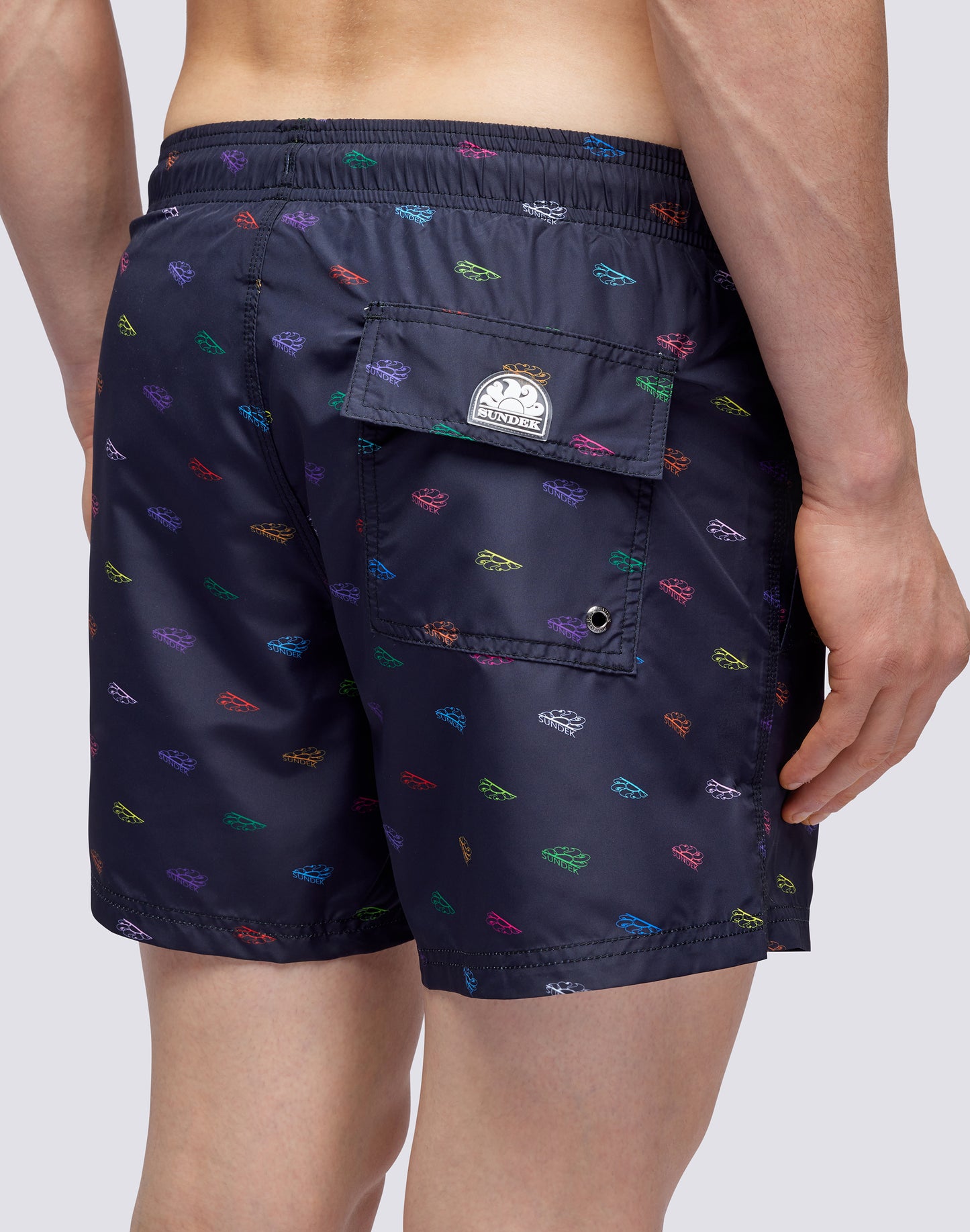 RECYCLED POLY SHORT SWIMSHORTS WITH ELASTIC WAIST MONOGRAM PRINT 