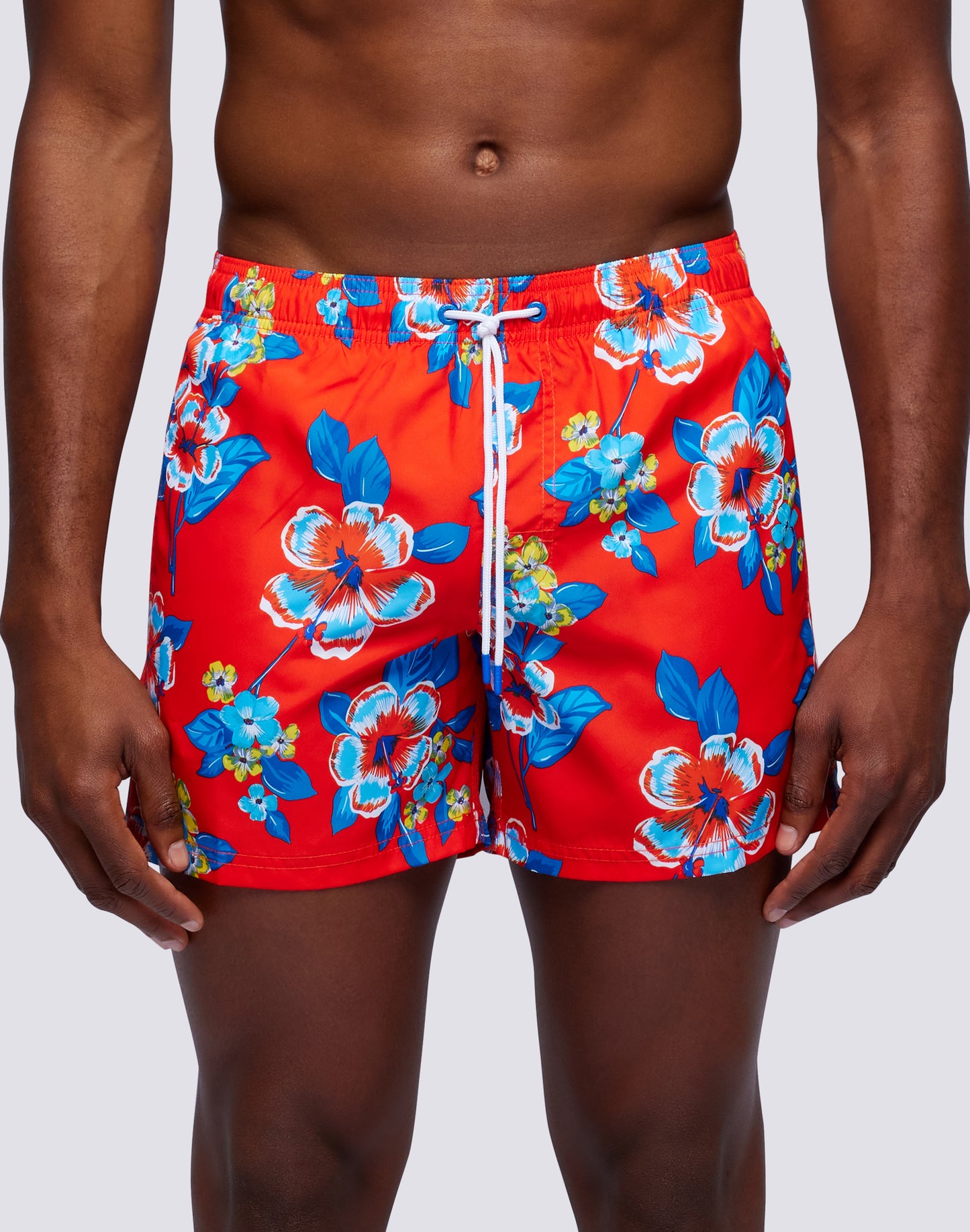 REPREVE® ELASTICATED WAIST SHORT SWIMSHORTS WITH HIBI PANSY PRINT