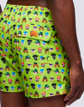 COSTUME DA BAGNO CORTO A VITA ELASTICATA MICROSTAMPA GUESS WHO