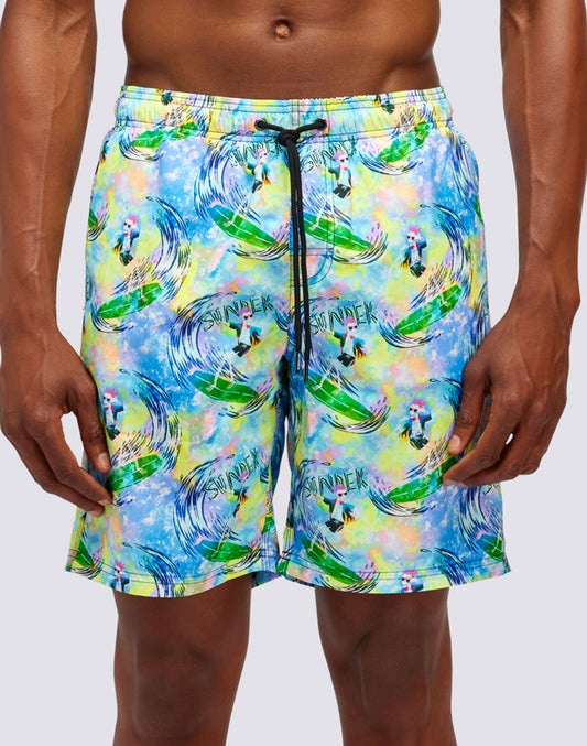 LONG ELASTIC WAIST SWIMSHORTS WITH FLY&DYE PRINT