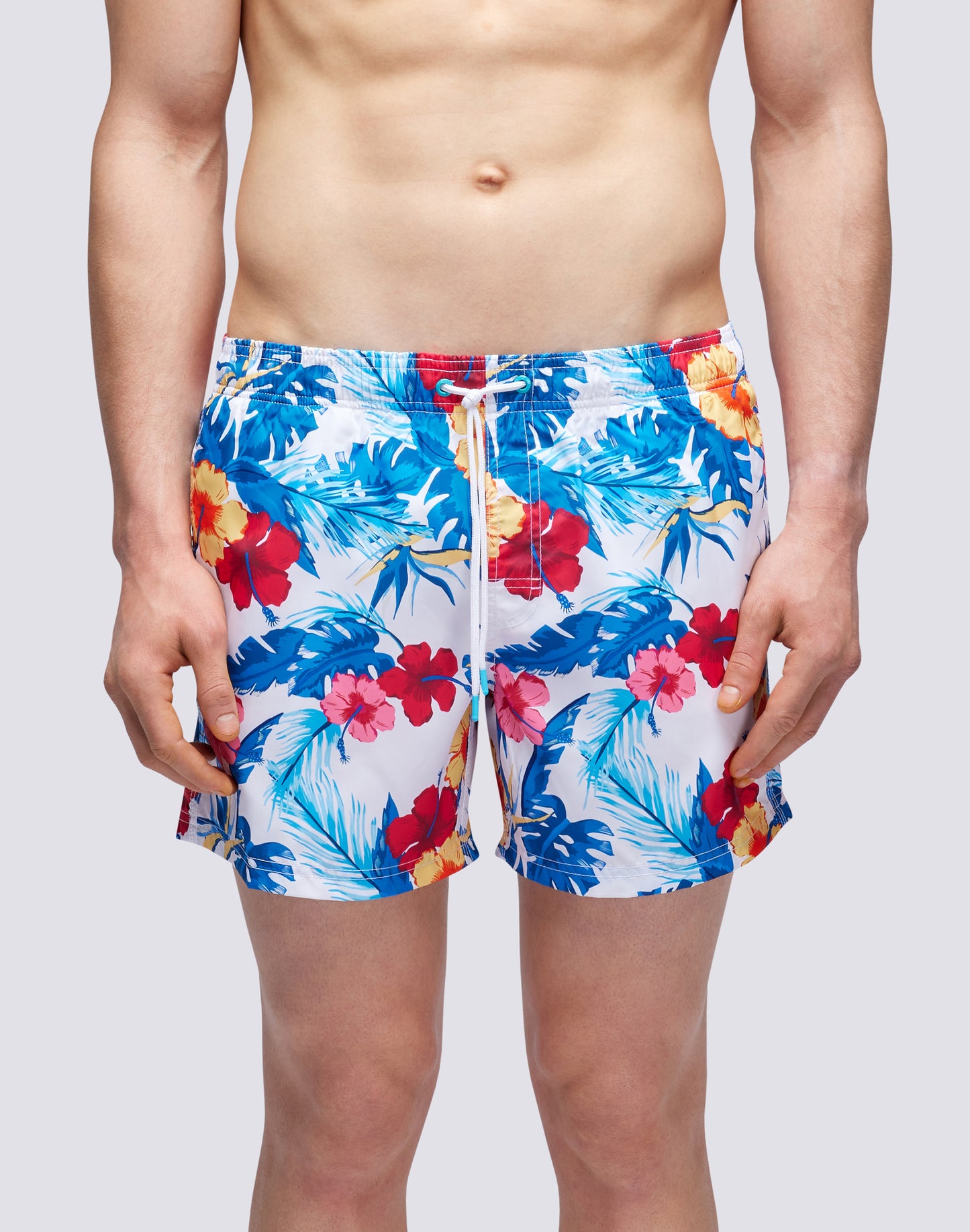 REPREVE® ELASTICATED WAIST SHORT SWIMSHORTS WITH MASTERPIECE PRINT