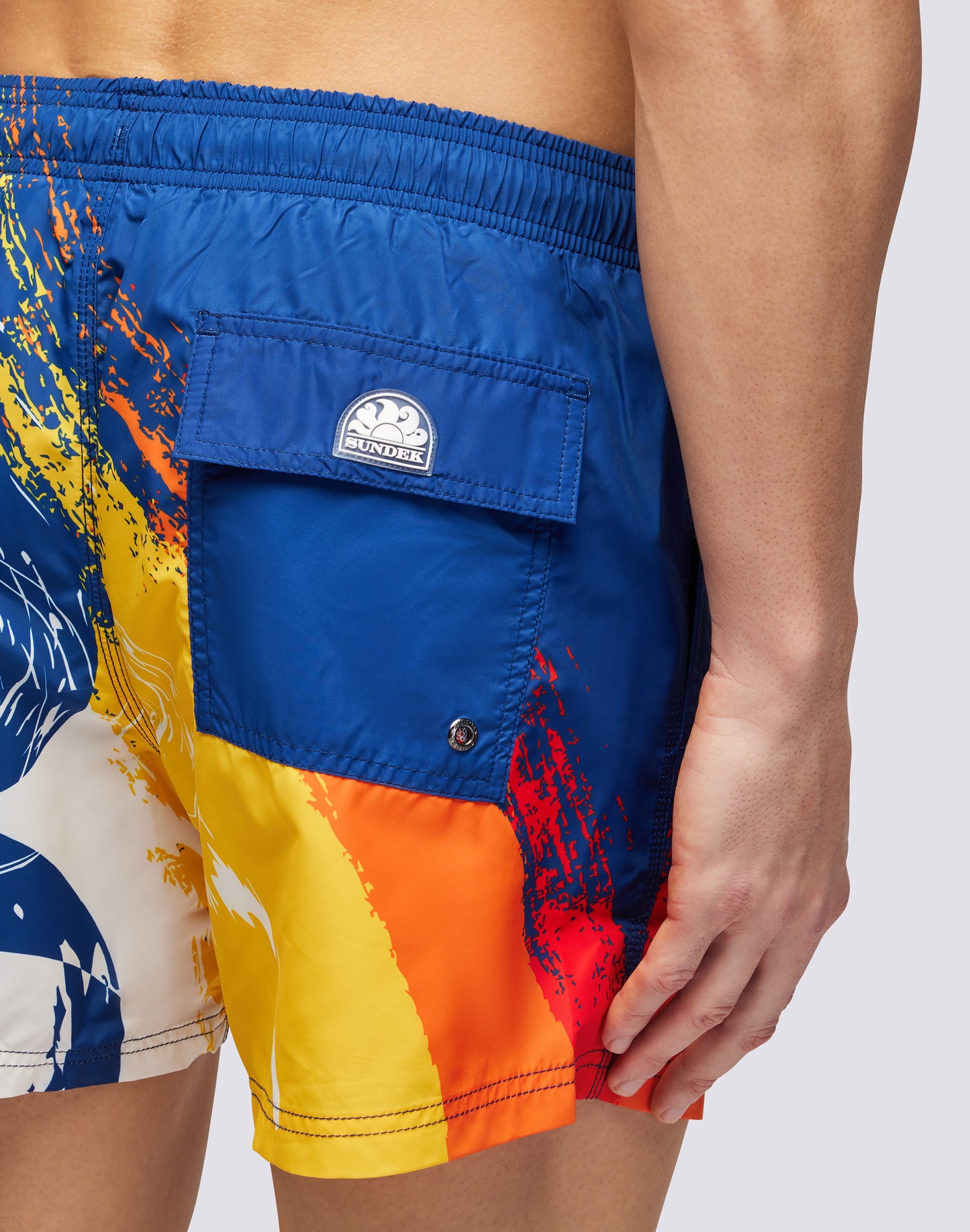 SHORT DE BAIN COURT TAILLE ÉLASTIQUE IMPRIMÉ LOGO EN POLY RECYCLÉ