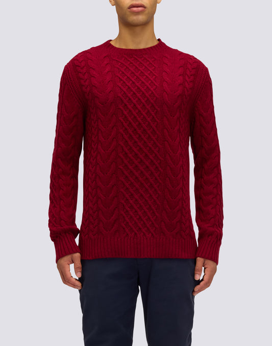 JERSEY DE CUELLO REDONDO PARA HOMBRE CON TRENZAS DE LANA MERINO Y CACHEMIRA