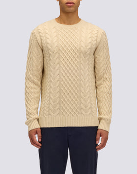 JERSEY DE CUELLO REDONDO PARA HOMBRE CON TRENZAS DE LANA MERINO Y CACHEMIRA