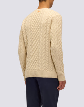 JERSEY DE CUELLO REDONDO PARA HOMBRE CON TRENZAS DE LANA MERINO Y CACHEMIRA