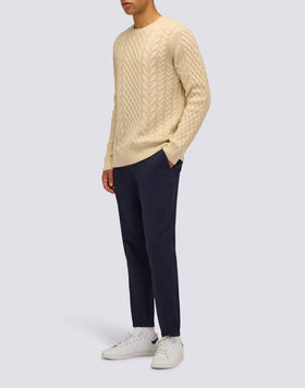 JERSEY DE CUELLO REDONDO PARA HOMBRE CON TRENZAS DE LANA MERINO Y CACHEMIRA