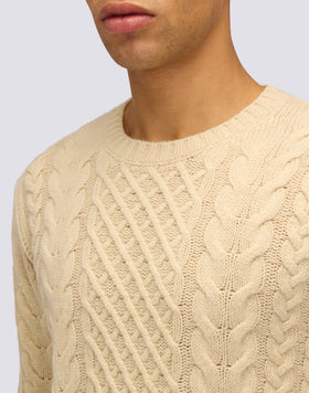 JERSEY DE CUELLO REDONDO PARA HOMBRE CON TRENZAS DE LANA MERINO Y CACHEMIRA