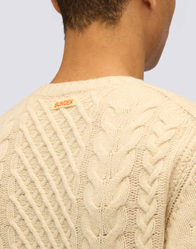 JERSEY DE CUELLO REDONDO PARA HOMBRE CON TRENZAS DE LANA MERINO Y CACHEMIRA