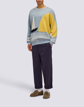 JERSEY DE CUELLO REDONDO PARA HOMBRE CON DISEÑO JACQUARD DE BARCO EN MEDIO DEL MAR