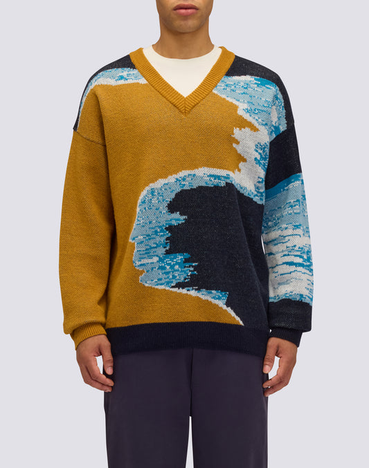 JERSEY DE HOMBRE JACQUARD CON CUELLO EN V Y COLORES EFECTO MAR