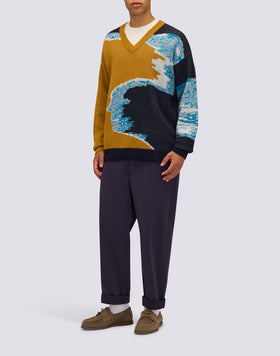 JERSEY DE HOMBRE JACQUARD CON CUELLO EN V Y COLORES EFECTO MAR