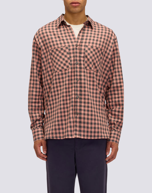 CAMISA DE HOMBRE A CUADROS DE ALGODÓN GABARDINA TEÑIDA A MANO