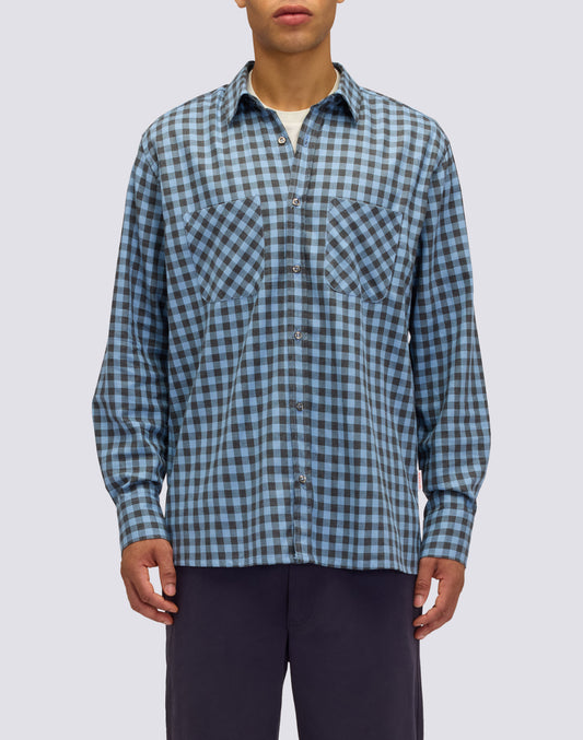 CAMISA DE HOMBRE A CUADROS DE ALGODÓN GABARDINA TEÑIDA A MANO