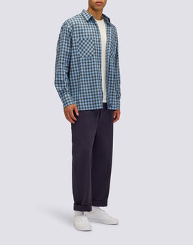 CAMISA DE HOMBRE A CUADROS DE ALGODÓN GABARDINA TEÑIDA A MANO