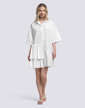 WOMEN'S ASYMMETRICAL SHORT DRESS IN COTTON POPLIN