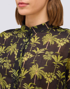 VESTIDO CORTO DE MUJER EN VOILE DE ALGODÓN CON ESTAMPADO BOTÁNICO