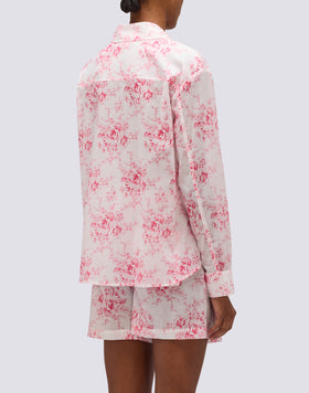 LONG-SLEEVED WOMEN'S SHIRT IN COTTON VOILE WITH ROSE DE JOIE PRINT