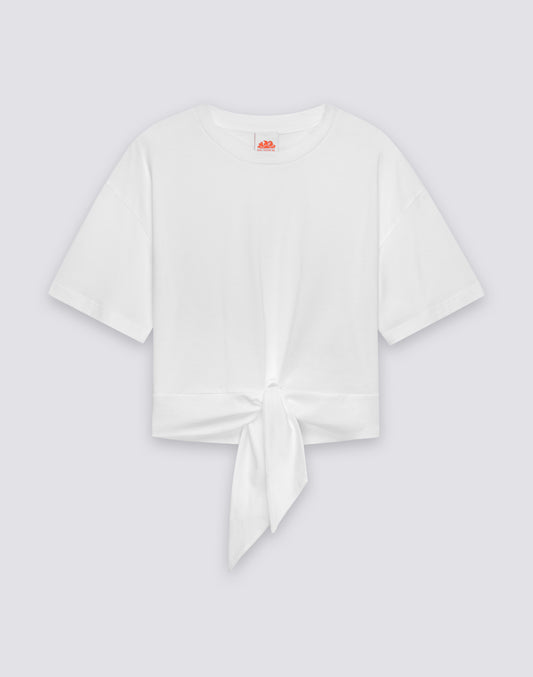 WOMEN'S CROP BOXY FIT T-SHIRT WITH KNOT