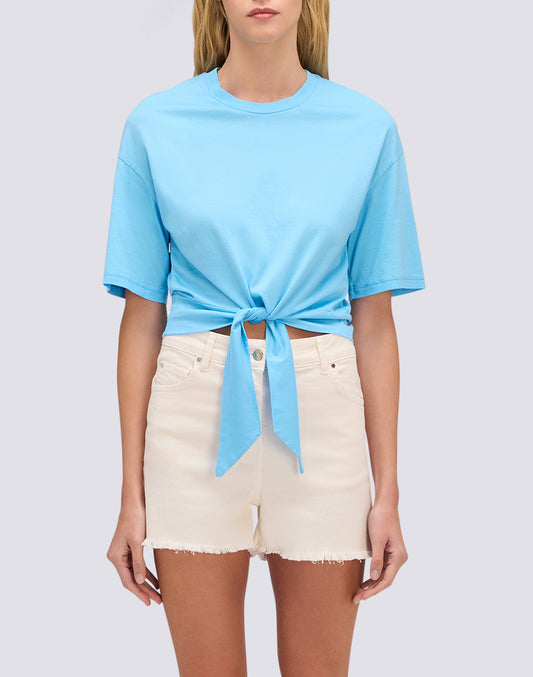 CAMISETA CROP BOXY FIT CON NUDO PARA MUJER