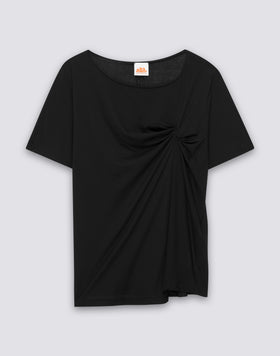 WOMEN'S T-SHIRT WITH WIDE NECK AND FRONT KNOT