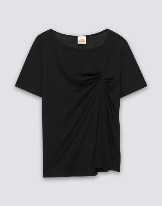 WOMEN'S T-SHIRT WITH WIDE NECK AND FRONT KNOT
