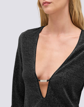 ROBE COURTE POUR FEMME EN LUREX AVEC ENCOLURE PROFONDE