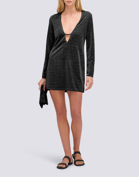 ROBE COURTE POUR FEMME EN LUREX AVEC ENCOLURE PROFONDE