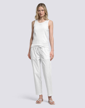 PANTALON LONG FEMME CIGARETTE EN POPELINE DE COTON