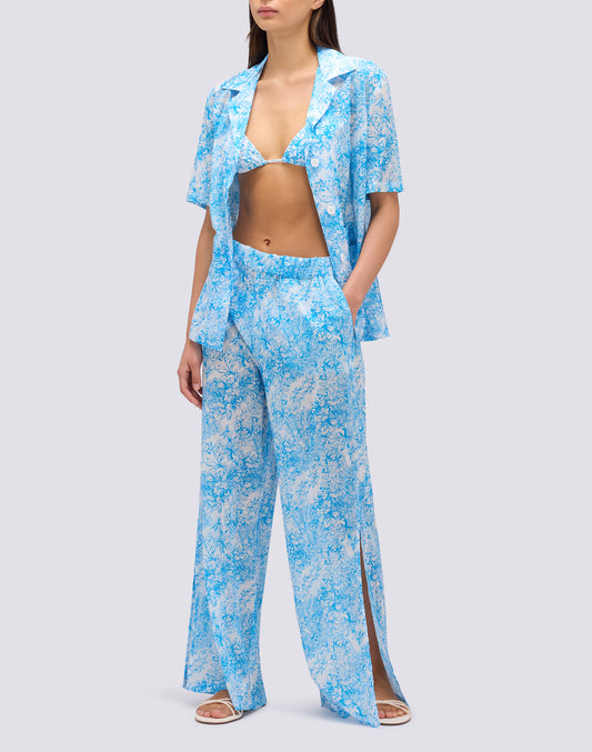 PANTALONI LUNGHI IN COTONE VOILE CON STAMPA FLEUR DE JOIE