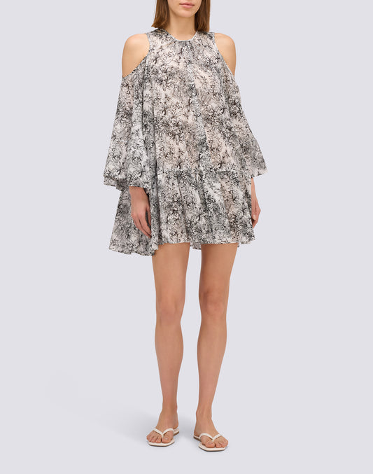 SHORT DRESS WITH OFF-THE-SHOULDER FLEUR DE JOIE PRINT