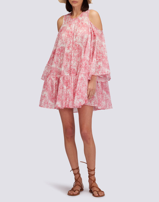 SHORT DRESS WITH BARE SHOULDERS FLEUR DE JOIE PRINT