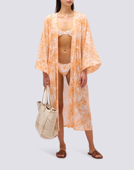 FLEUR DE JOIE PRINT LONG KIMONO DRESS