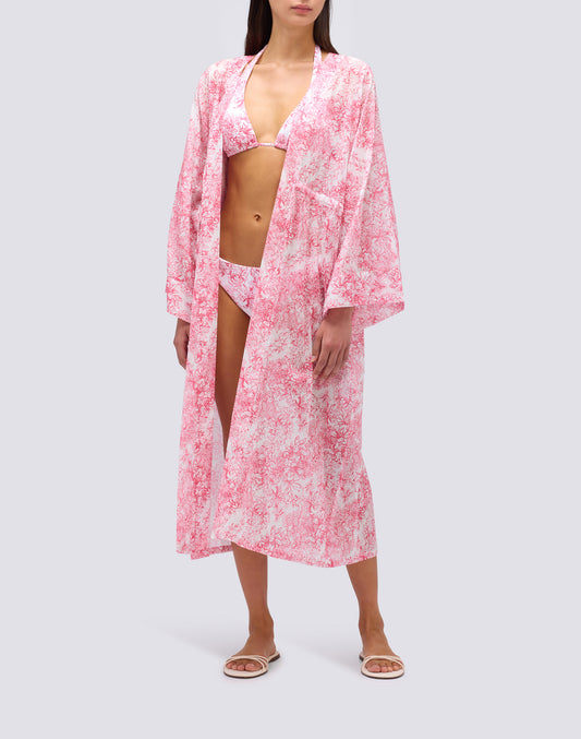 FLEUR DE JOIE PRINT LONG KIMONO DRESS
