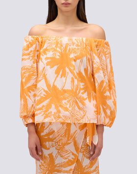 BLUSA DE GASA DE ALGODÓN CON ESTAMPADO DE SABANA TROPICAL
