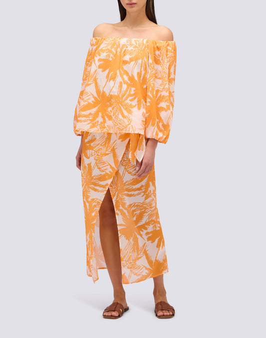 BLUSA DE GASA DE ALGODÓN CON ESTAMPADO DE SABANA TROPICAL