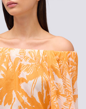 BLUSA DE GASA DE ALGODÓN CON ESTAMPADO DE SABANA TROPICAL