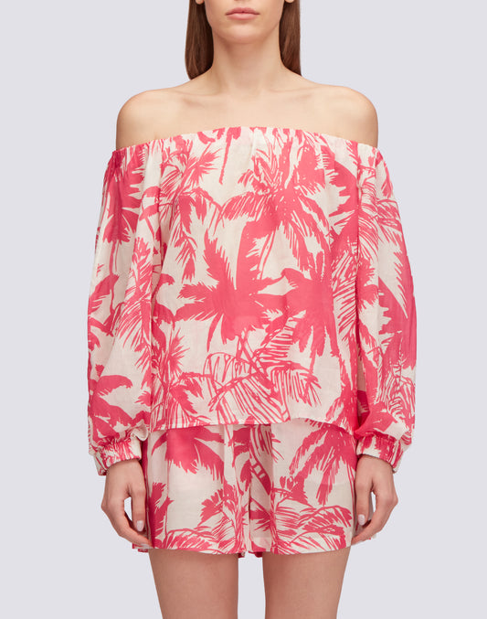 BLUSA DE GASA DE ALGODÓN CON ESTAMPADO DE SABANA TROPICAL