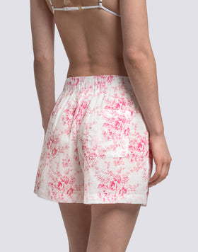 WOMEN'S ELASTICATED WAIST SHORTS WITH ROSE DE JOIE PRINT