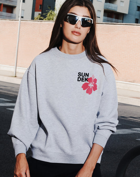 SUDADERA DE MUJER CON CUELLO REDONDO Y FLOR