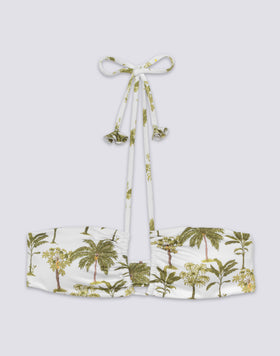 HAUT DE BIKINI AVEC LACETS RÉGLABLES ET POMPONS IMPRIMÉ BOTANIQUE