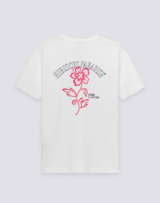 WOMEN'S T-SHIRT WITH EMBROIDERED AND PRINTED HIBISCUS