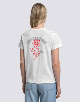 T-SHIRT POUR FEMME AVEC IBISCO BRODÉ ET IMPRIMÉ