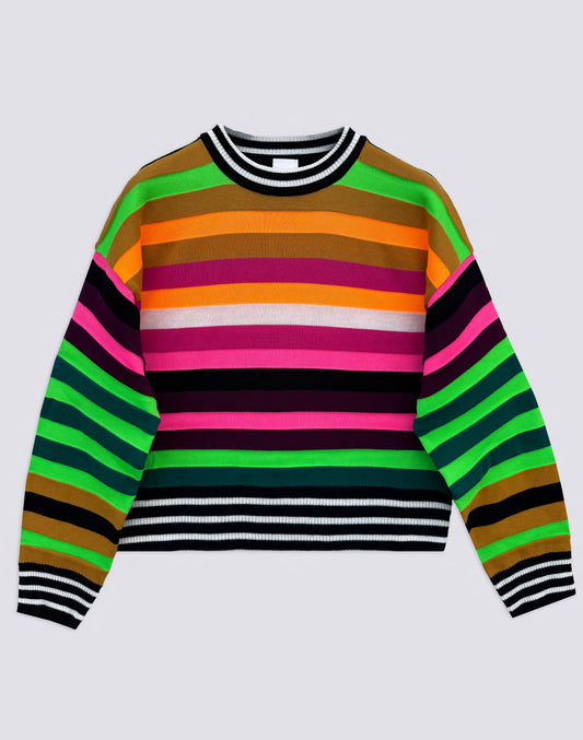 JERSEY DE MUJER DE CUELLO REDONDO A RAYAS MULTICOLORES